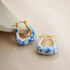 Elegant White Blue Porcelain Enamel Chunky Ear Stud Hoop Earrings Women Stainless Steel Gold Plated U Shape Drop Earring Jewelry