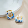 Elegant White Blue Porcelain Enamel Chunky Ear Stud Hoop Earrings Women Stainless Steel Gold Plated U Shape Drop Earring Jewelry