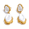 Yhpup Fashion Baroque Simulated Pearls Drop Dangle Statement Earrings Golden Stainless Steel Fashion Daily Jewelry for Women