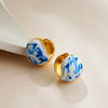 Elegant White Blue Porcelain Enamel Chunky Ear Stud Hoop Earrings Women Stainless Steel Gold Plated U Shape Drop Earring Jewelry