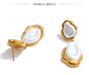 Yhpup Fashion Baroque Simulated Pearls Drop Dangle Statement Earrings Golden Stainless Steel Fashion Daily Jewelry for Women