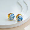 Elegant White Blue Porcelain Enamel Chunky Ear Stud Hoop Earrings Women Stainless Steel Gold Plated U Shape Drop Earring Jewelry