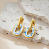 Elegant White Blue Porcelain Enamel Chunky Ear Stud Hoop Earrings Women Stainless Steel Gold Plated U Shape Drop Earring Jewelry