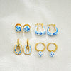 Elegant White Blue Porcelain Enamel Chunky Ear Stud Hoop Earrings Women Stainless Steel Gold Plated U Shape Drop Earring Jewelry