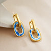 Elegant White Blue Porcelain Enamel Chunky Ear Stud Hoop Earrings Women Stainless Steel Gold Plated U Shape Drop Earring Jewelry