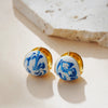 Elegant White Blue Porcelain Enamel Chunky Ear Stud Hoop Earrings Women Stainless Steel Gold Plated U Shape Drop Earring Jewelry