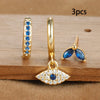 3pcs Stainless Steel Blue Zircon Evil Eye Hoop Earrings Set For Women 18K Gold Plated Cartilage Piercing Earring Fashion Jewelry