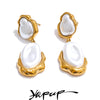 Yhpup Fashion Baroque Simulated Pearls Drop Dangle Statement Earrings Golden Stainless Steel Fashion Daily Jewelry for Women