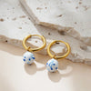 Elegant White Blue Porcelain Enamel Chunky Ear Stud Hoop Earrings Women Stainless Steel Gold Plated U Shape Drop Earring Jewelry