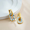 Elegant White Blue Porcelain Enamel Chunky Ear Stud Hoop Earrings Women Stainless Steel Gold Plated U Shape Drop Earring Jewelry
