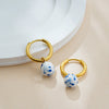 Elegant White Blue Porcelain Enamel Chunky Ear Stud Hoop Earrings Women Stainless Steel Gold Plated U Shape Drop Earring Jewelry