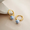 Elegant White Blue Porcelain Enamel Chunky Ear Stud Hoop Earrings Women Stainless Steel Gold Plated U Shape Drop Earring Jewelry